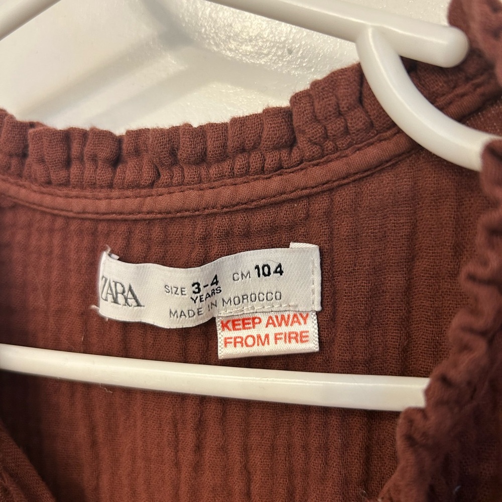 Zara girls size 3-4T Brown Ruffled Long Sleeve Dress - Picture 2 of 3